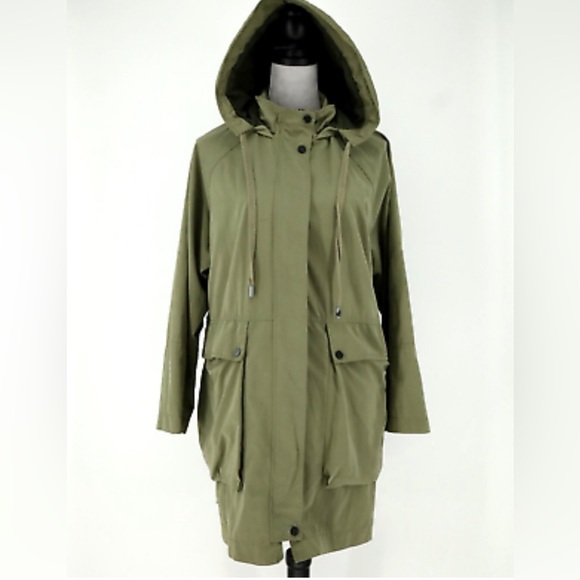ZARA Sz M-L Trench Hooded Full Zip Snaps Drawstring Military Cargo Style Coat - Picture 1 of 15